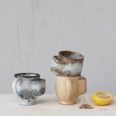 Rustic Stoneware Mug With Tea Bag Holder Set of 3
