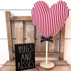 Rustic Valentine Heart Tree Set of 3 Red Stripe With Black Bow