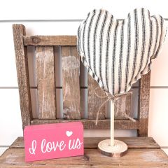 Rustic Valentine Heart Tree Set of 3 Farmhouse Ticking Stripe With Twine Bow