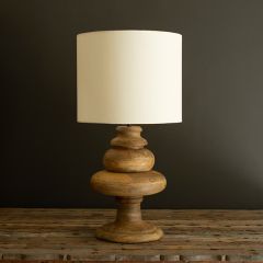 Rustic Wood Base Table Lamp With Fabric Shade Round Stacked
