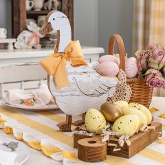 Rustic Wooden Goose with Ribbon