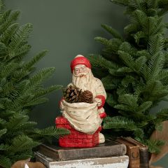 Santa On Chimney With Bag Mache Figure
