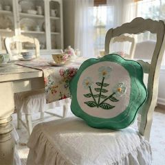 Scalloped Accent Pillow With Embroidered Flowers