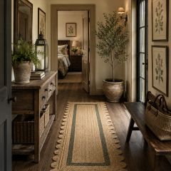 Scalloped Jute Natural/Olive Area Rug