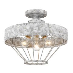 Scalloped Metal Work 3 Bulb Semi Flush Light In Oyster