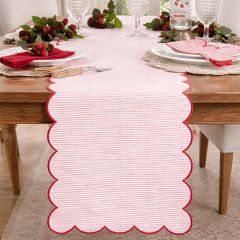 Scalloped Red Striped Table Runner