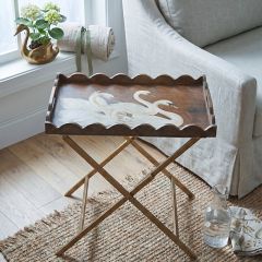 Scalloped Swan Tray with Metal Stand