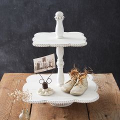 Scalloped Two Tier Wood Tray