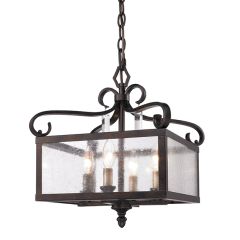 Seeded Glass Panel 4 Light Pendant