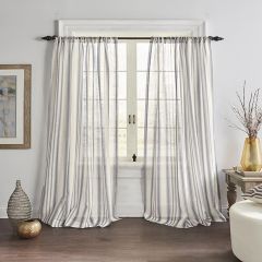 Sheer Grey Stripe Window Curtain Panel