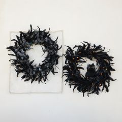Shimmering Glitter and Feathers Halloween Wreath
