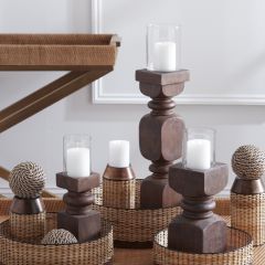 Simple Elegance Mango Wood Candle Holders Set of 3