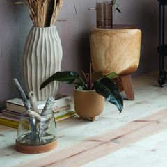 Simple Hurricane Vase on Wooden Base