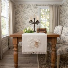 Simply Chic Fringed Floral Table Runner with Fabric Tag