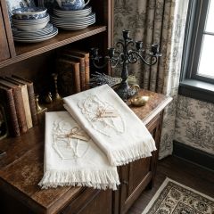 Simply Chic Fringed Floral Tea Towel with Fabric Tag Set of 2