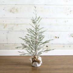 Snowy Faux Pine On Burlap Wrapped Base