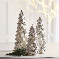 Snowy Lighted Glass Tabletop Trees Set of 3
