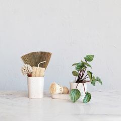 Speckled Stoneware Planter Set of 2 In Tray