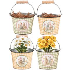 Spring Gingham Metal Bucket Set of 4
