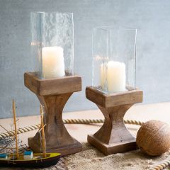 Square Pillar Hurricane Candle Holder Set of 2