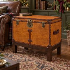Stained Leather Storage Trunk Stand