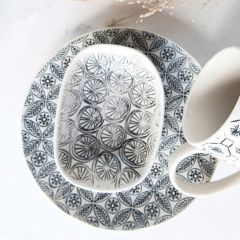 Stamped Stoneware Dish Collection Oval Bowl Set of 4