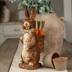 Standing Brown Bunny with Basket of Carrots Figure