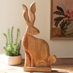 Standing Tall Carved Wood Rabbit