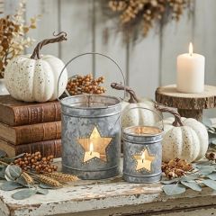 Star Cutout Galvanized Metal Votive Holder Set of 2
