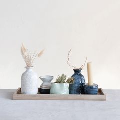 Stoneware Candle Holder and Vase Set In Wood Tray
