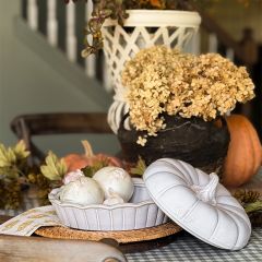 Stoneware Covered Pumpkin Dish
