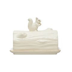 Stoneware Squirrel On Log 2 Piece Butter Dish