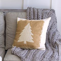 Striped Farmhouse Christmas Tree Throw Pillow