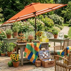 Striped Outdoor Auto Tilt Patio Umbrella
