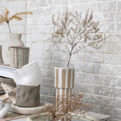 Striped Stoneware Floral Vase