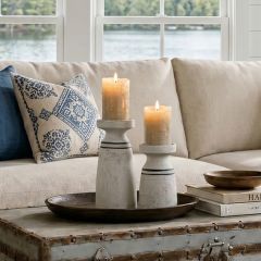 Striped Terracotta Pillar Candle Holder Set of 2
