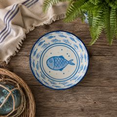Swimming Blue Fish Stoneware Bowl Set of 6