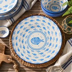 Swimming Blue Fish Stoneware Plate