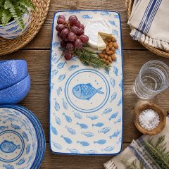 Swimming Blue Fish Stoneware Platter Set of 2