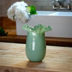 Tall Green Glass Blossom Vase