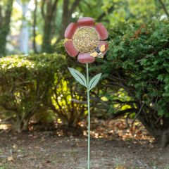 Tall Painted Red Flower Birdfeeder Stake