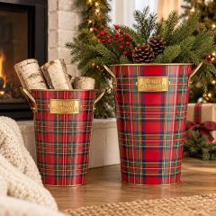 Tartan Plaid Christmas Bucket Set of 2
