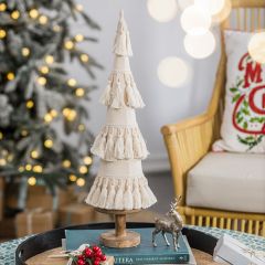 Tassel Fringe Cone Tree on Wood Base 22 inch