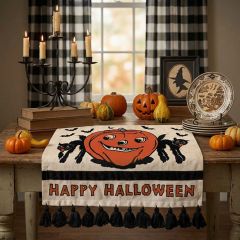 Tassel Trim Happy Halloween Table Runner