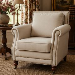 Taupe Linen Roll Arm Club Chair