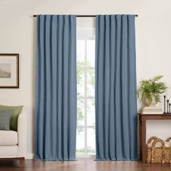 Textured Blue Room Darkening Curtain Panel 108 Inch Set of 2