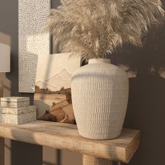 Textured Ceramic Cream Vase 19 Inch