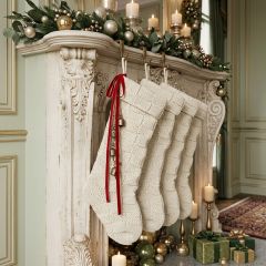 Textured Knit Cream Stocking