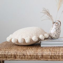 Textured Round Throw Pillow With Poms