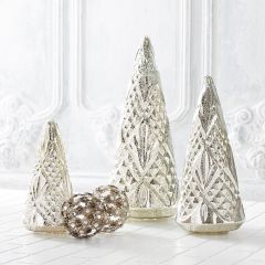 Textured Silver Mercury Glass LED Tree Set of 3